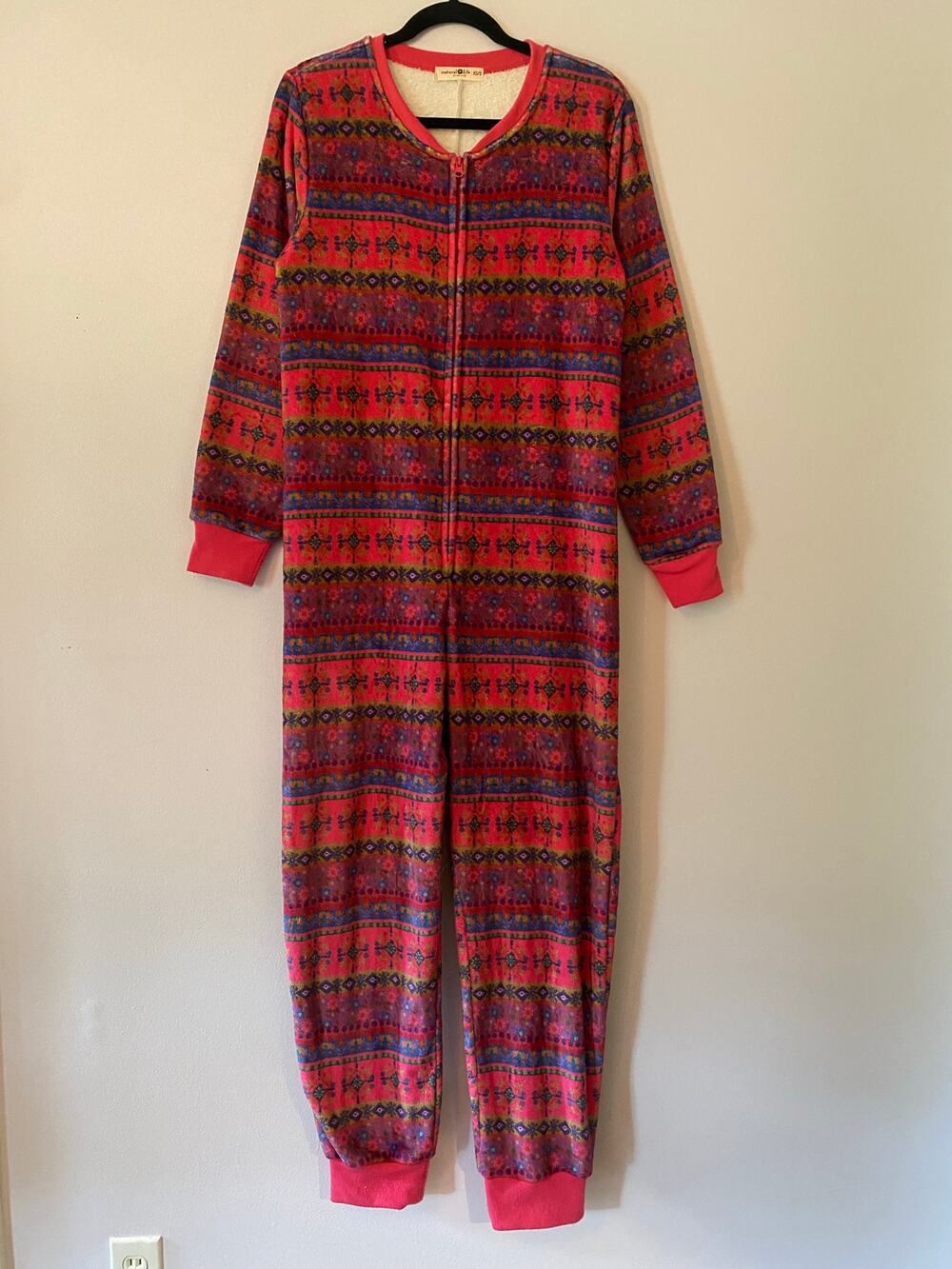 Natural Life Pink Blue Floral Stripe Onesie Loungewear Pajamas Women XS / Small